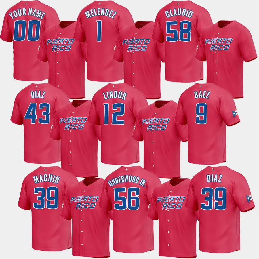 ซานฟรานซิสโก Lindor Javier Baez Edwin Diaz Orge Lopez,เสื้อเจอร์ซีย์ปี S-5XL เปอร์โตริโกเปอร์โตริโกสีแดงปี2023