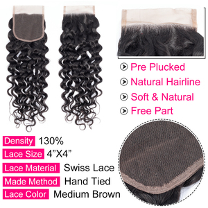 Su dalga kapatma ile 3 demetleri insan saç demetleri ile kapatma orta kısmı insan saçı olmayan Remy örgü - Product Image 5