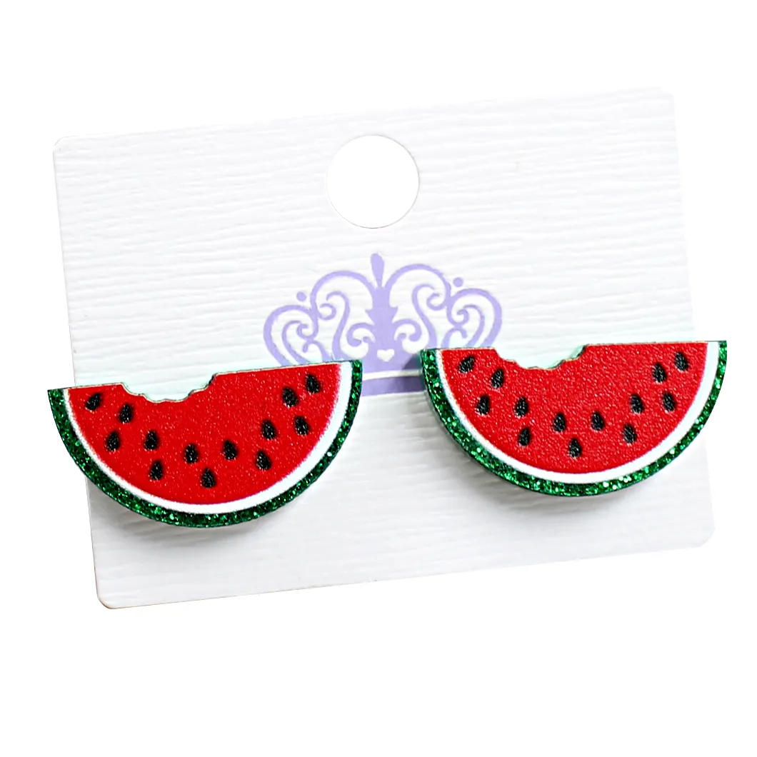 Ms032er1000 — boucles d'oreilles en acrylique fruits, clou en forme de pastèque, UV imprimé vert scintillant, meilleur prix