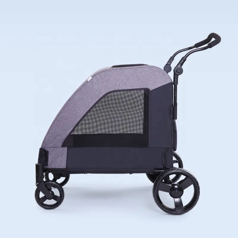 Hot Sale Big Pet Stroller Linen Breathable Fabric Pet Carriers Wagon for Dogs and Cats Gray Pack Back