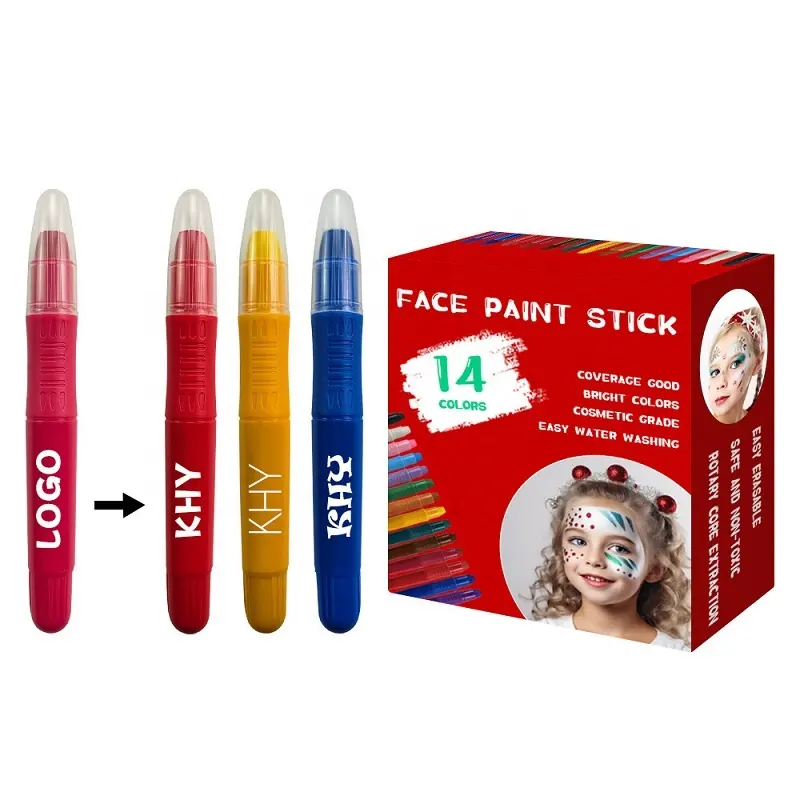 12 Farben Buntstifte Make-up für Körper und Gesicht auf Wasserbasis für Kinder Wasch bare Kinder Twist Up Silky Gel Skin Stick Set