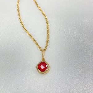 Collana quadrata di moda con perline e diamanti con ciondolo di pietre preziose rosse taglio rubino con Design Halo gioielli placcati in oro 18k per le donne