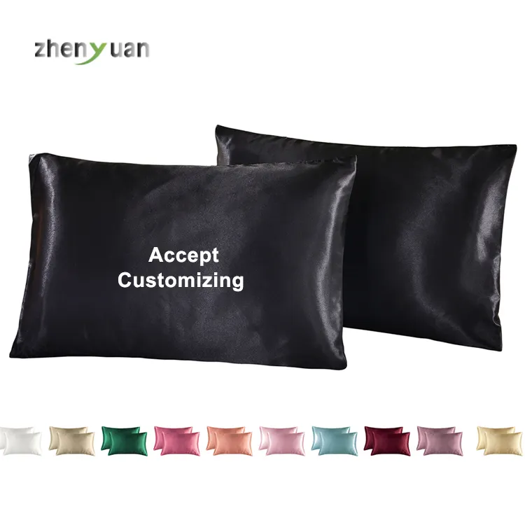 Ücretsiz örnekleri lüks polyester yastık örtüsü işlemeli özel dut siyah ipek saten yastık kılıfı saten ipek yastık kılıfı