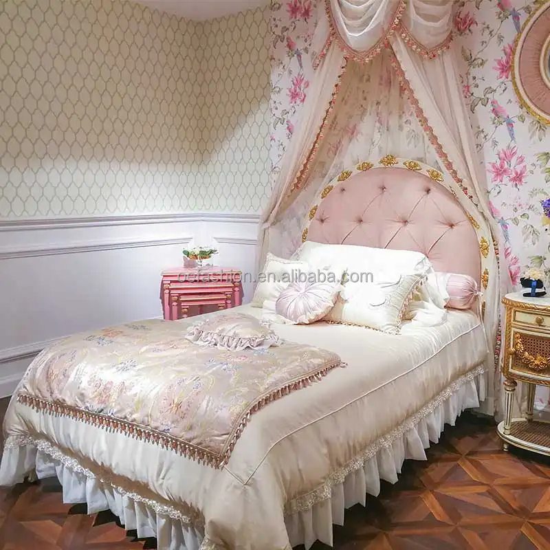 OE-FASHION House furniture Romantic pink villa children double princess french royal bedroom set luxury twin bed
