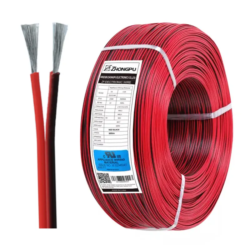 AWM-cable plano de aislamiento de cobre estañado, cinta plana de PVC de 2 núcleos, blanco, negro, rojo y negro, 2468 AWG