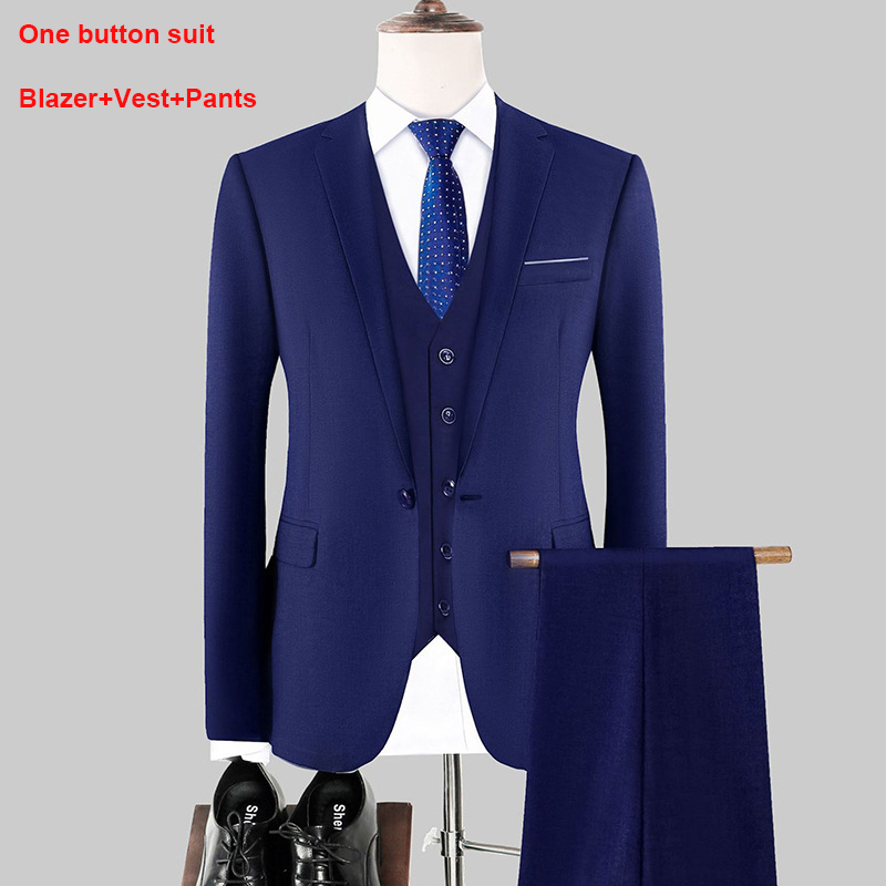 Traje de pantalón y chaleco azul marino para hombre con un botón