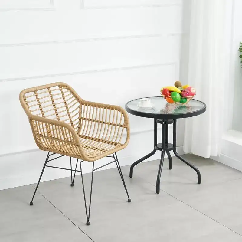 Silla de mimbre de cuerda trenzada con patas recubiertas de polvo negro, muebles modernos de lujo para restaurante, comedor al aire libre y jardín