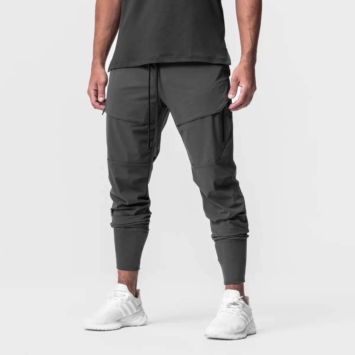 Erkekler koşu eğitim spor düz tayt Trackpants Jogger İpli sıska pantolon kargo pantolon ile cep