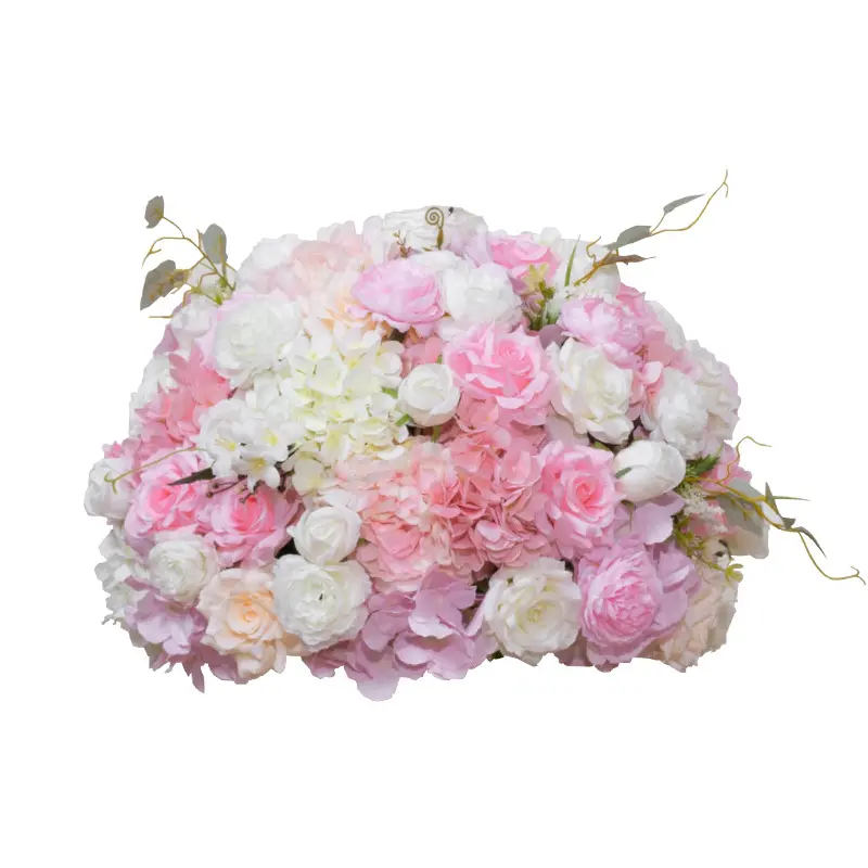 Tela de seda de color marfil, Bola de flores artificiales con arco de 50cm para centros de mesa de boda con base