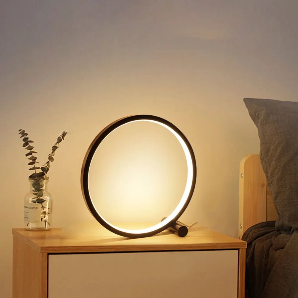 Lámpara de mesa LED Circular de 25CM para dormitorio, lámpara de escritorio para sala de estar, regulable por USB, decoración de luz nocturna redonda, negro/blanco