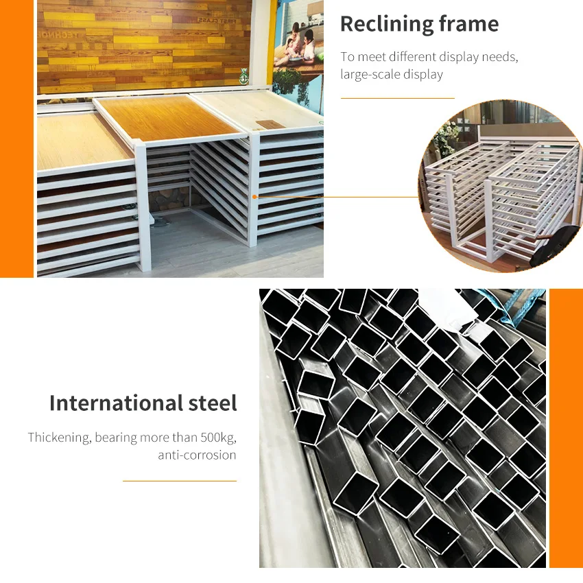 2023 New design reclining type wood plate burning stone artificial stone granite plate wood product sliding stone display shelf