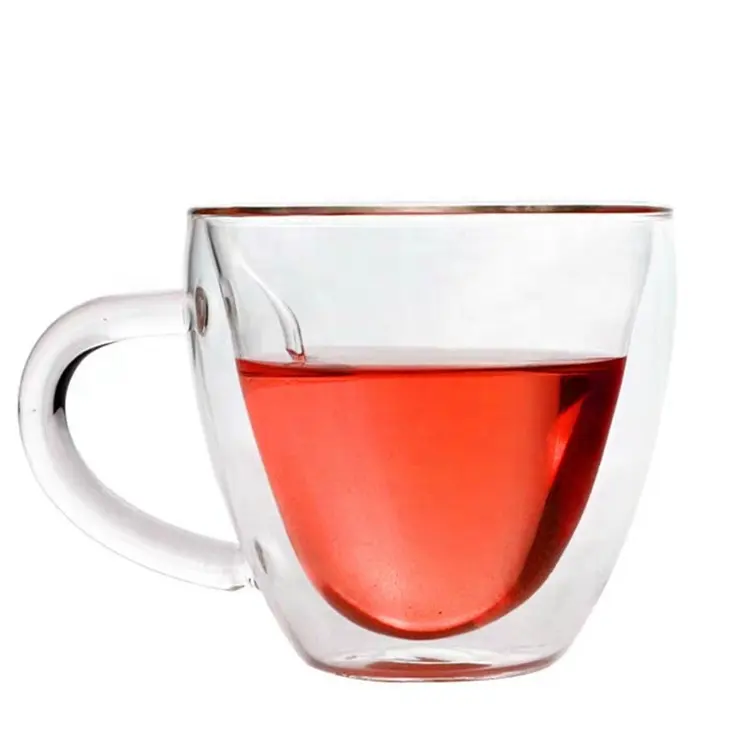 Taza de café de vidrio de borosilicato de doble pared, Espresso aislado con forma de corazón de amor, taza de vidrio pequeña, con mango