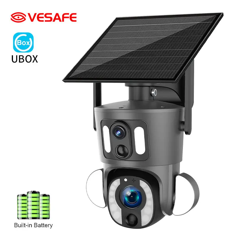 VESAFE Ubox Lente dual 5mp 10X Zoom óptico Solar 4G Cámara Seguridad 360 Solar Ptz Cctv Cámara