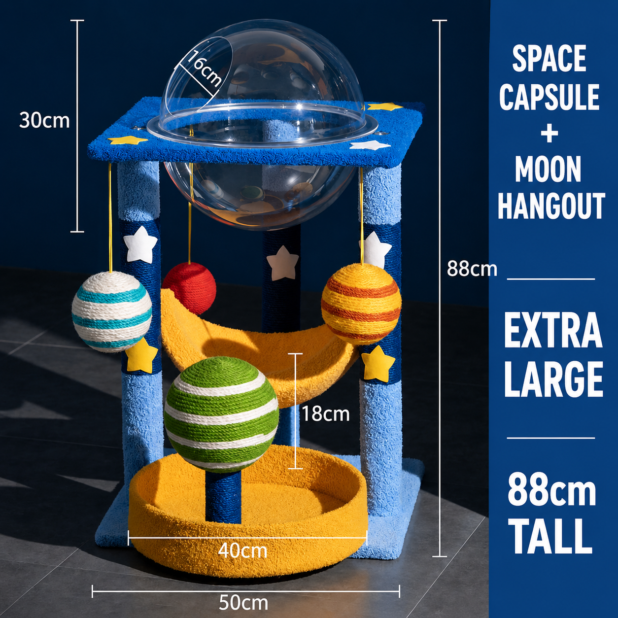 Aire de jeux pour chat capsule spatiale extra-large + nid de lune