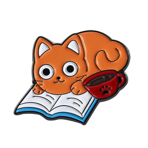 Reading book <strong>bookish</strong> badge learning cat enamel pin