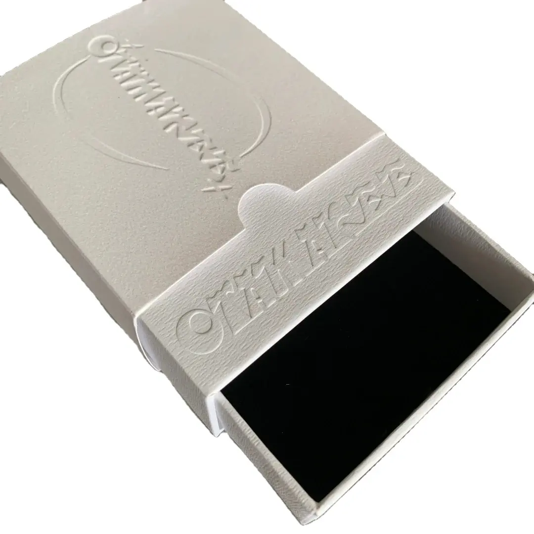Caja deslizante extraíble de papel texturizado blanco Premium con logotipo personalizado con relieve LOGO