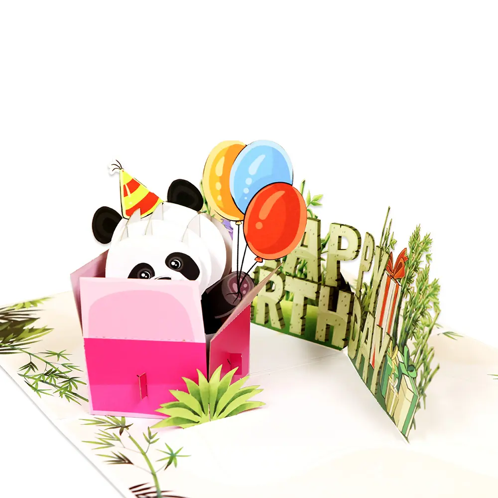 Winpsheng yüksek kalite 3D Pop-Up lazer kesim mutlu doğum günü panda tebrik kartları güvenilir kart tür uzmanları tarafından sağlanan