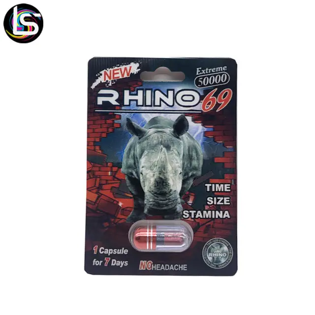 Cajas de exhibición de bolsas de plástico personalizadas para píldoras de mejora masculina, paquete Lenticular 3D, tarjeta Rhino