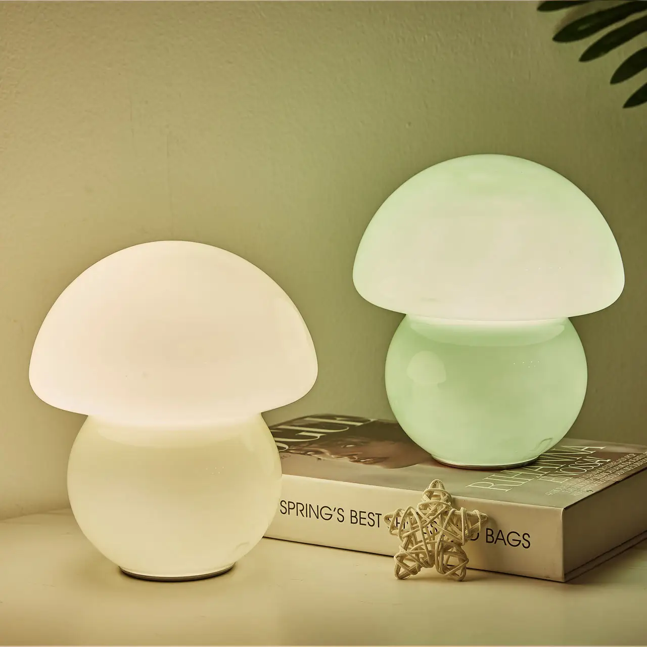 Lelyi-Lámpara de mesa con forma de seta de mediana edad, luz de noche de vidrio a rayas, Retro, USB, venta de fábrica