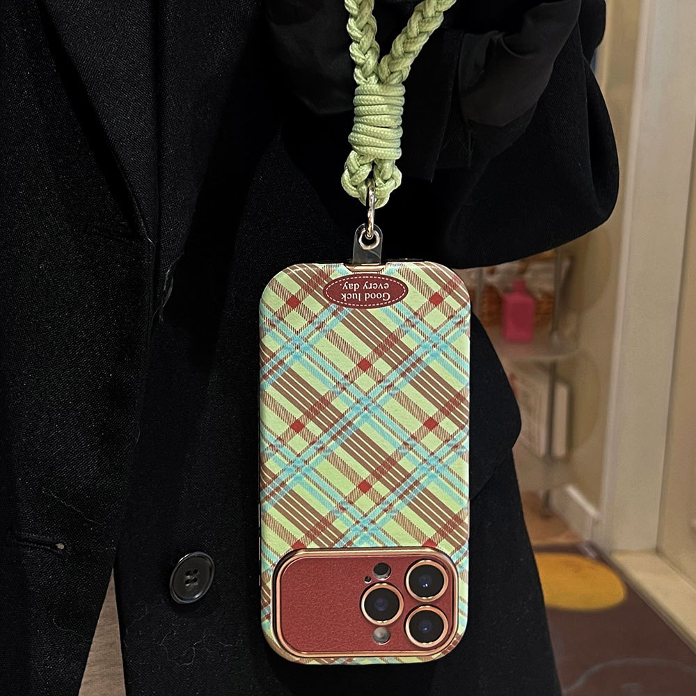 Pulsera trenzada verde a cuadros grandes verdes y marrones