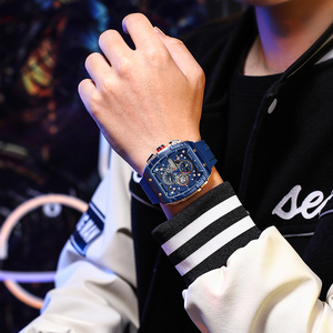 CURREN özel Logo FashionWatches büyük arama benzersiz RectangularHollow tasarım kol saatleri ile kronograf otomatik tarih - Product Image 6