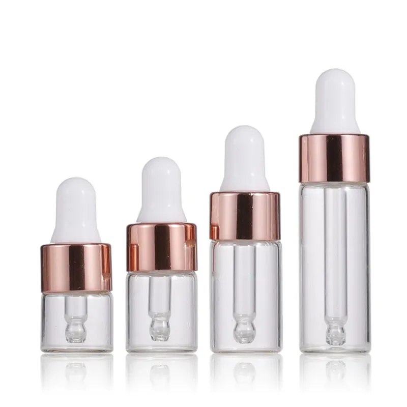 Mini size small size essential oil bottle 1ml 2ml 3ml 5ml amber glass bottle with dropper