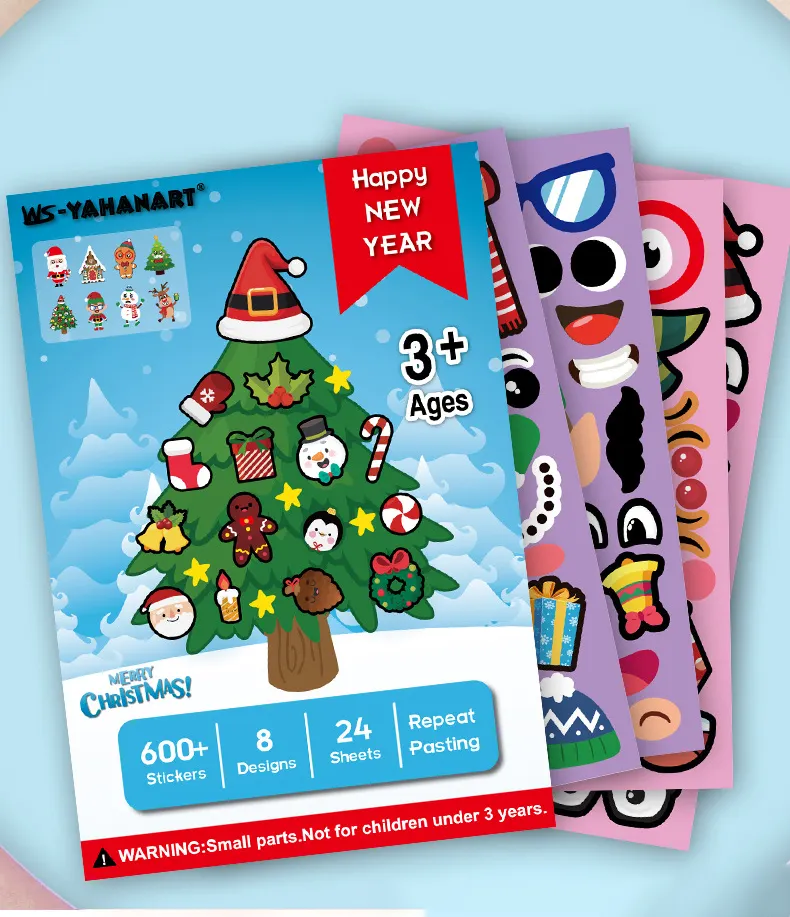 ملصق كارتوني للأطفال للكريسماس ملصق سانتا كلوز ثلج لطيف ملصقات تعبير للوجه لألعاب الأطفال