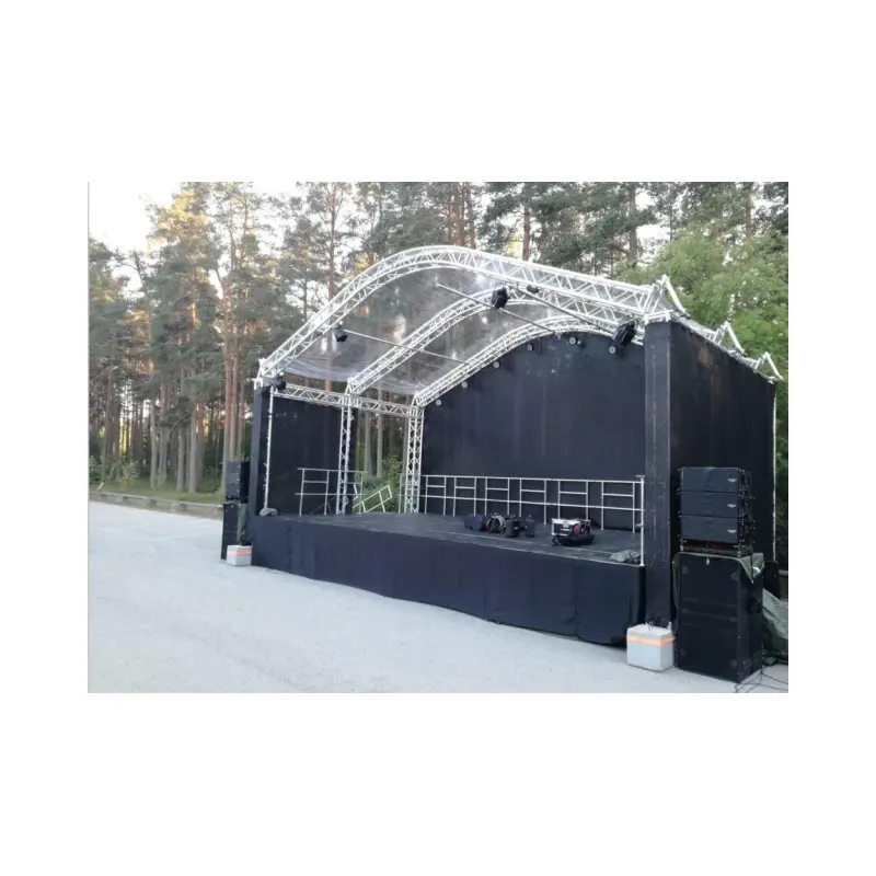 Venta al por mayor de iluminación de escenario, armazón de techo arqueado para escenario de conciertos y piezas de boda con altavoces linearray