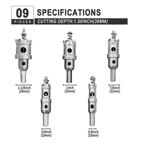 Carbide Hole Cutter Set 9PCS with <strong>Arbors</strong> Replacement Drill Bits and Hex Key, Metal, Wood, <strong>PVC</strong> Board and Plastic Plate Used for - Product Image 2