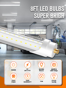 8FT <strong>Led</strong> Tube Light FA8 Single Pin V Shaped Cover <strong>8</strong>' <strong>Led</strong> Bulbs Replacement T8 T10 <strong>T12</strong> Fluorescent Light - Product Image 2