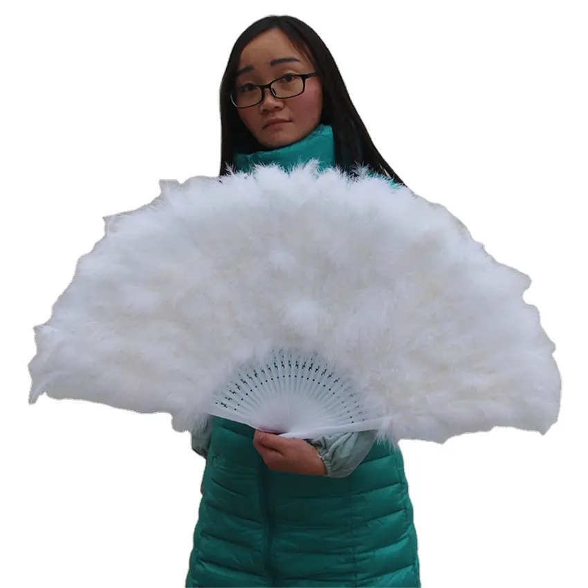 FK 80*45cm Feather Turkey Feather Marabou Large White Hand Fan For Weddings Decoration