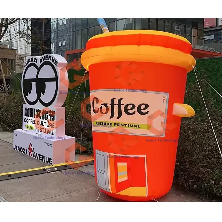 Outdoor Giant Inflatable Coffee Cup / Inflatable Coffee Bottle / Giant Coffee Inflatable Wine Bottle for Advertising
