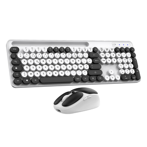 Retro Round Keycap Typewriter <strong>Keyboard</strong> with Phone/Tablet Holder Cute <strong>Colorful</strong> Wireless <strong>Keyboard</strong> <strong>and</strong> <strong>Mouse</strong> Combo for <strong>Computer</strong> - Product Image 1