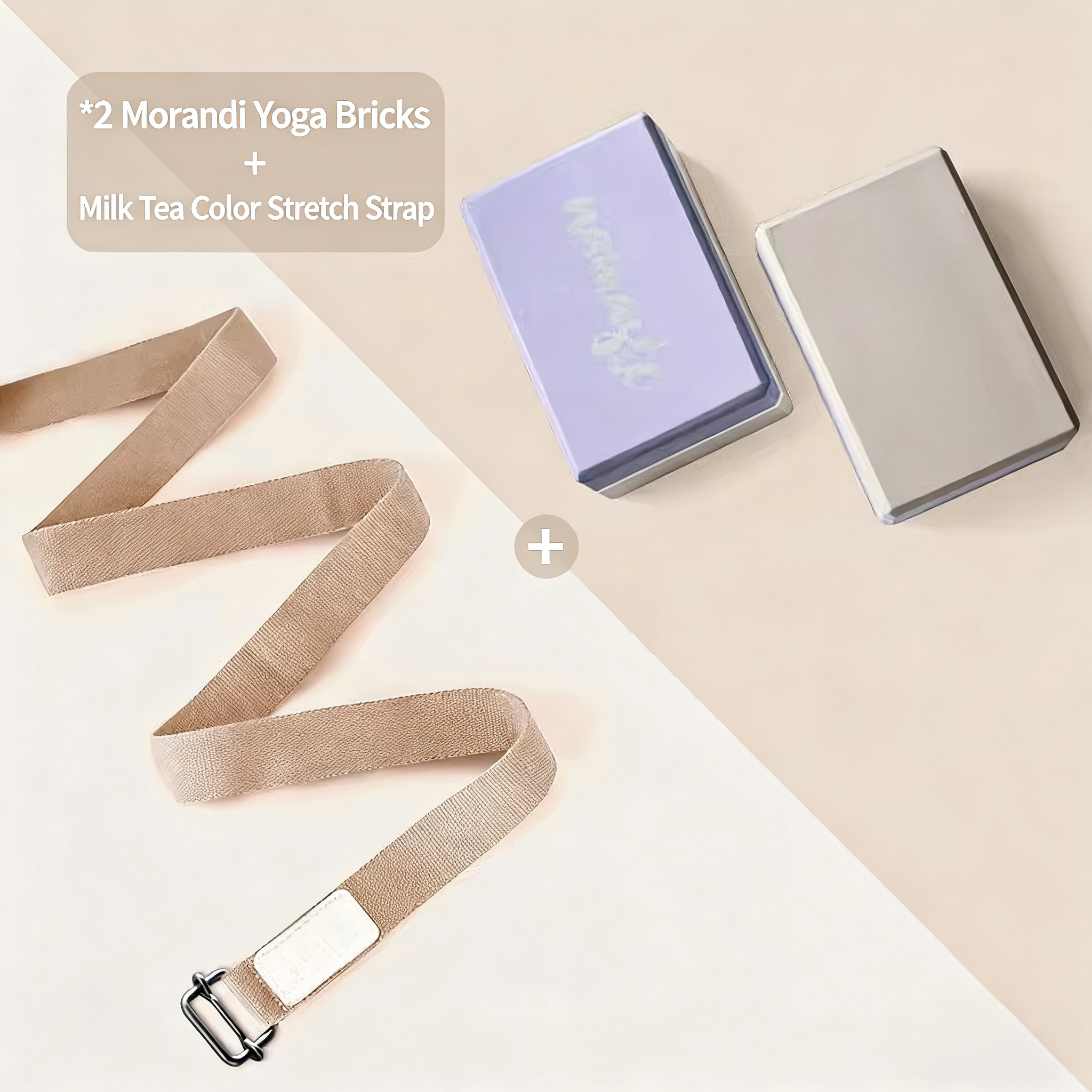 Ensemble thé au lait stretch avec brique de yoga morandi 2