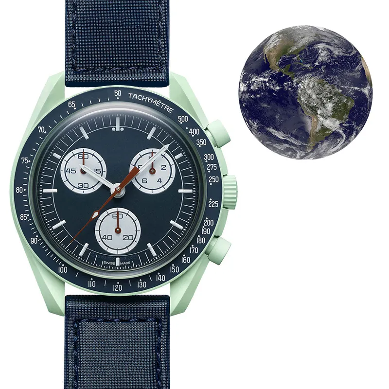 Nova marca de luxo conjunta Bioceramic moonswatch impermeável luxo marca planeta quartzo relógios para omegaswatchs
