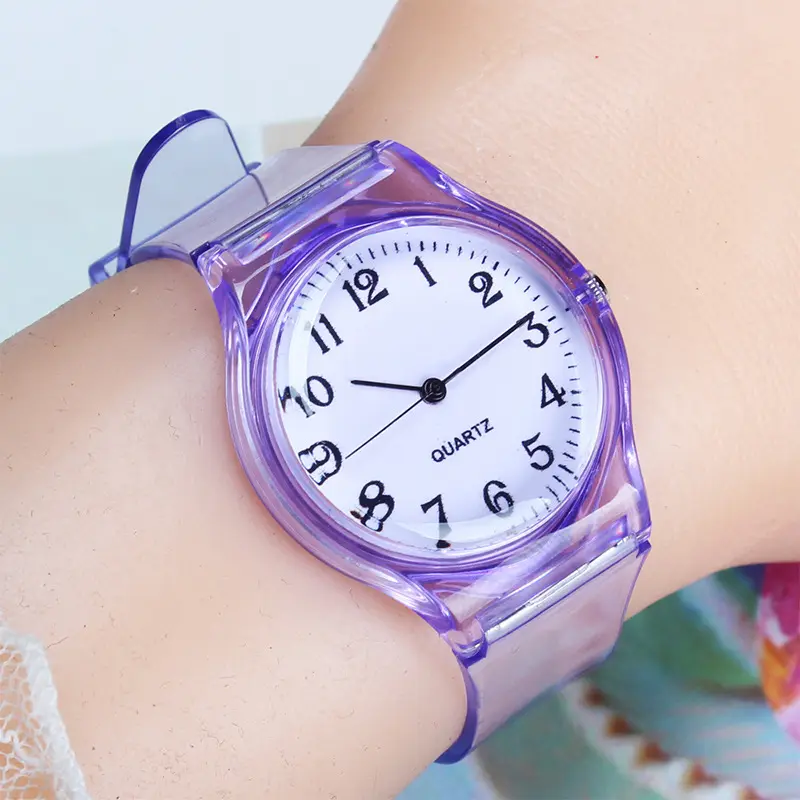 Montre transparente pour enfants, montre gelée couleur bonbon, montre en plastique à Quartz en caoutchouc mignon pour écoliers cadeaux, Offre Spéciale