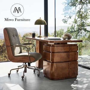 Mesa de ordenador jefe de madera maciza para oficina en casa de lujo moderna, escritorio de madera Burl con cajones giratorios, tocador para maquillaje personalizado - Product Image 2