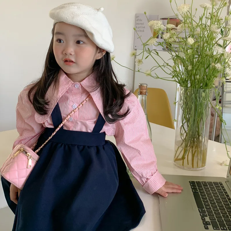 Set di abbigliamento per ragazze primaverili t-shirt con maniche a bolle in stile coreano giapponese + gonna con bretelle 2 pezzi vestiti per bambini per bambini
