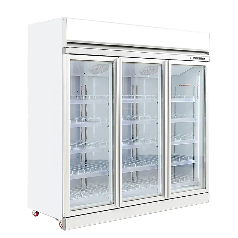 Lemari Pajangan Kaca Multi-pintu Komersial Kabinet Minuman Kipas Pendingin Pendingin/Freezer