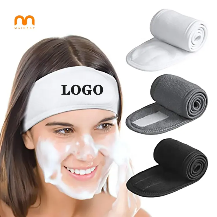 Logotipo personalizado maquillaje spa hairband con cinta mágica belleza diadema chicas