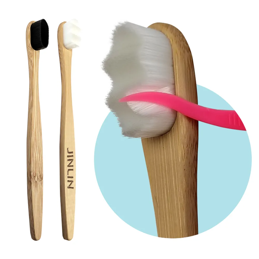 Gold Lieferant Flach griff Zahnbürste Weiß Wellig Ultra Soft Nano Borsten Bambus Zahnbürste Für Erwachsene