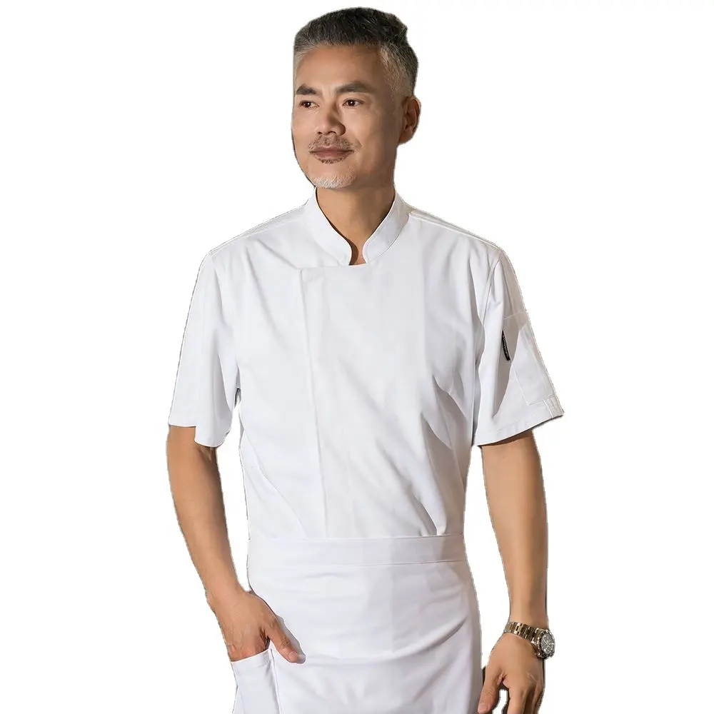 Logo personalizzato di alta qualità cucina hotel ristorante sushi chef manica corta unisex camicia cappotto uniforme per donna uomo