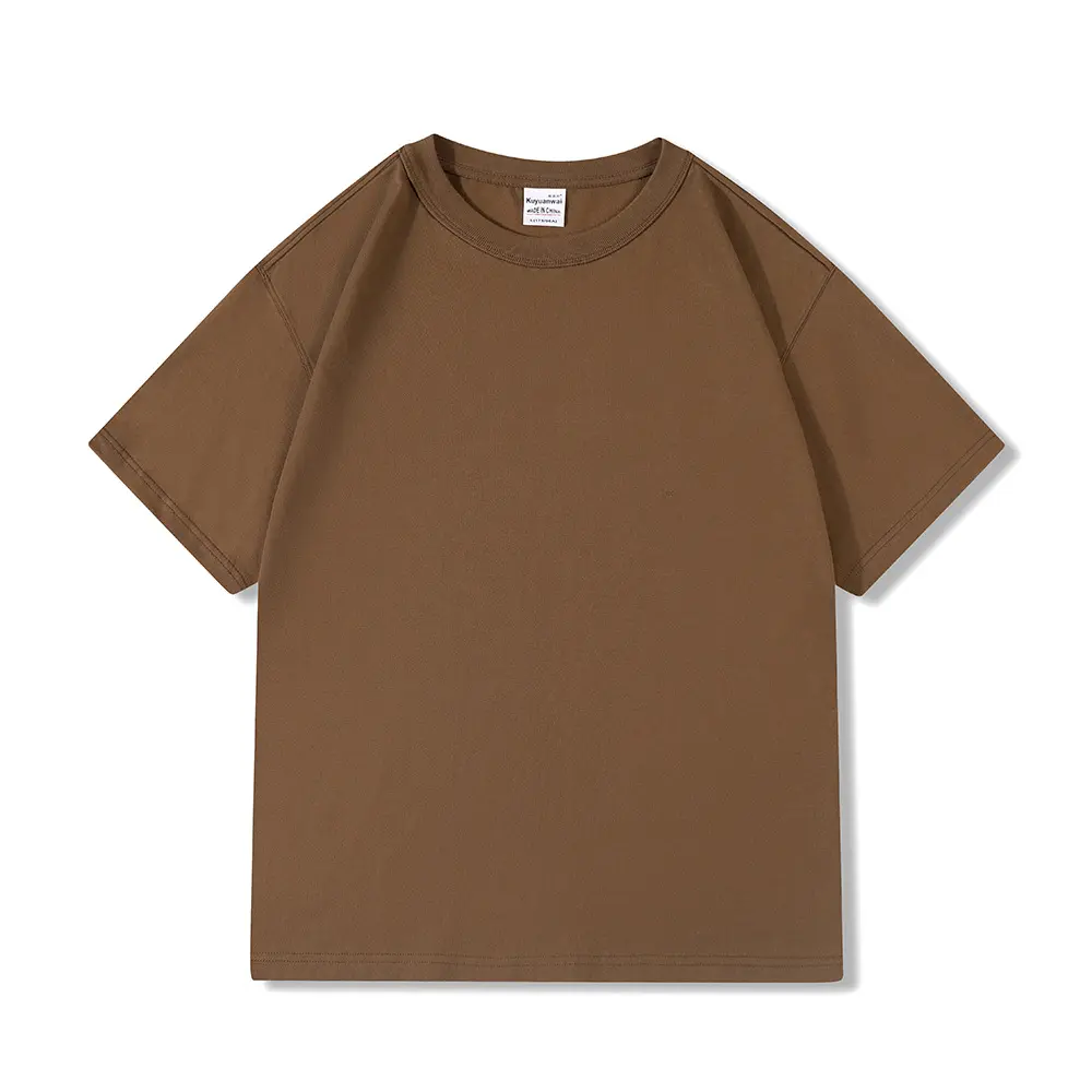 Personalice su logotipo Vintage moda marrón blanco bajo MOQ peso pesado hombre algodón 300GSM camiseta
