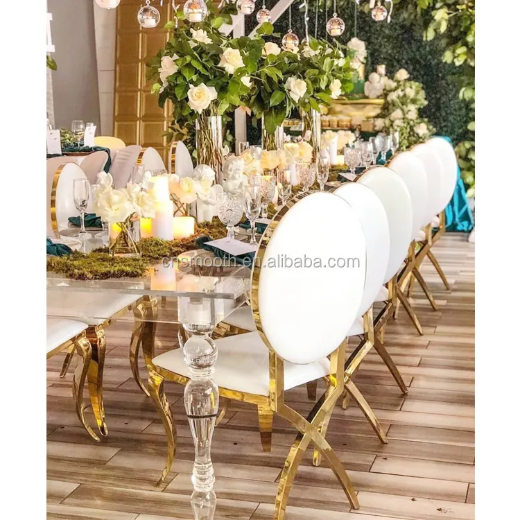 Cadeiras luxuosas modernas de casamento, banquetes de ouro e aço inoxidável para venda