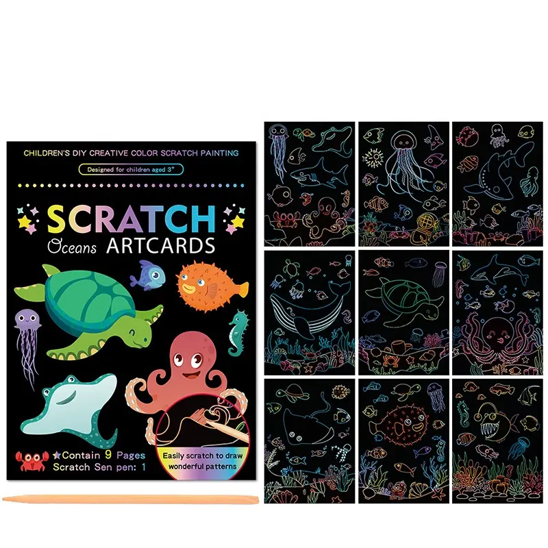 Art Set for Kids Color Magic Scratch Off Paper Black Scratch Sheets Notes Cards for Girls Boys Birthday Christmas Gift