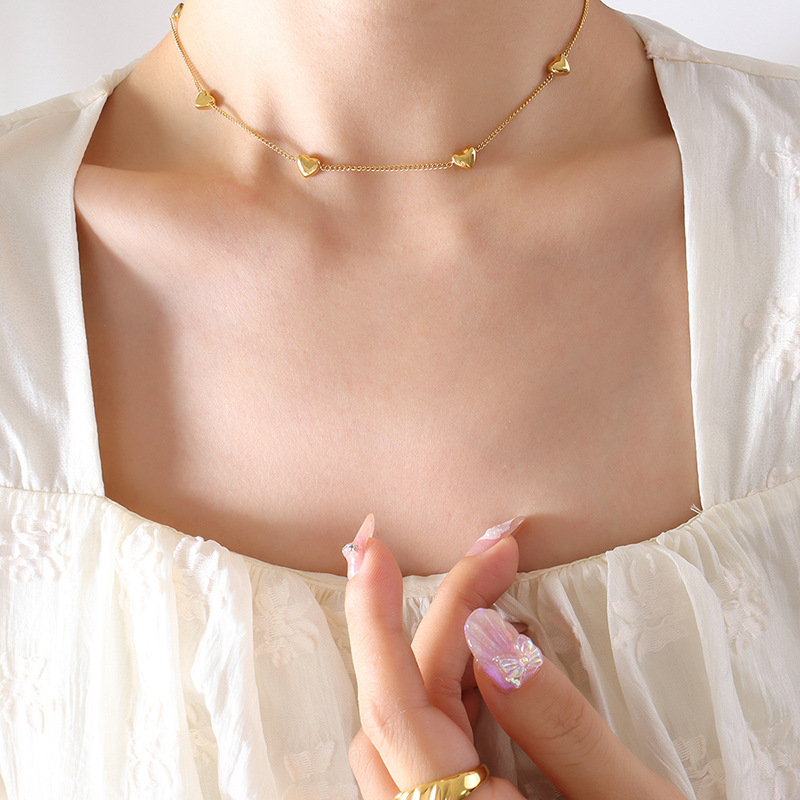 P245 - Collar horizontal dorado con corazón de melocotón - 35+5cm