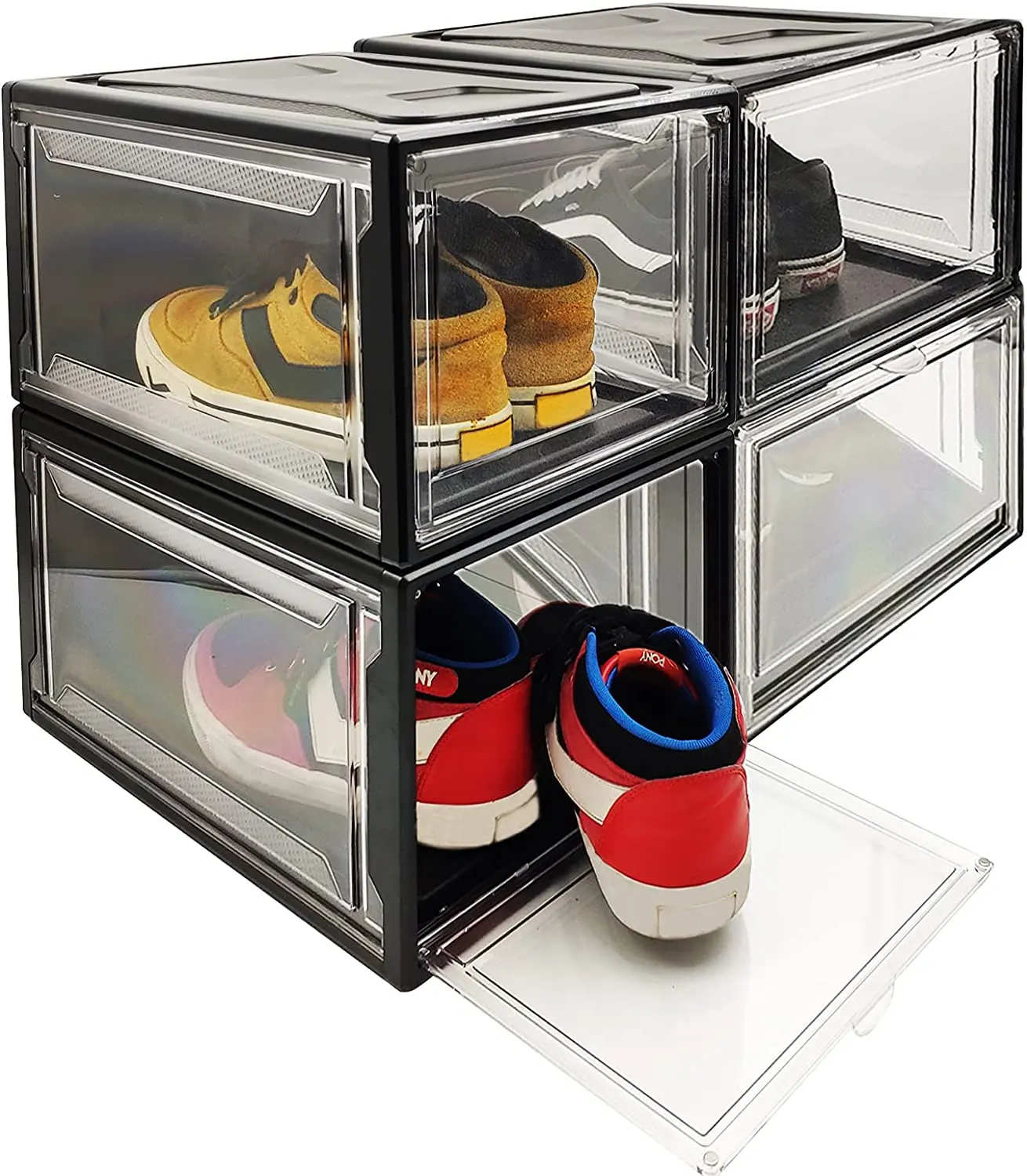 Contenedor de plástico transparente para zapatos, organizador de almacenamiento, apilable, 4 unidades