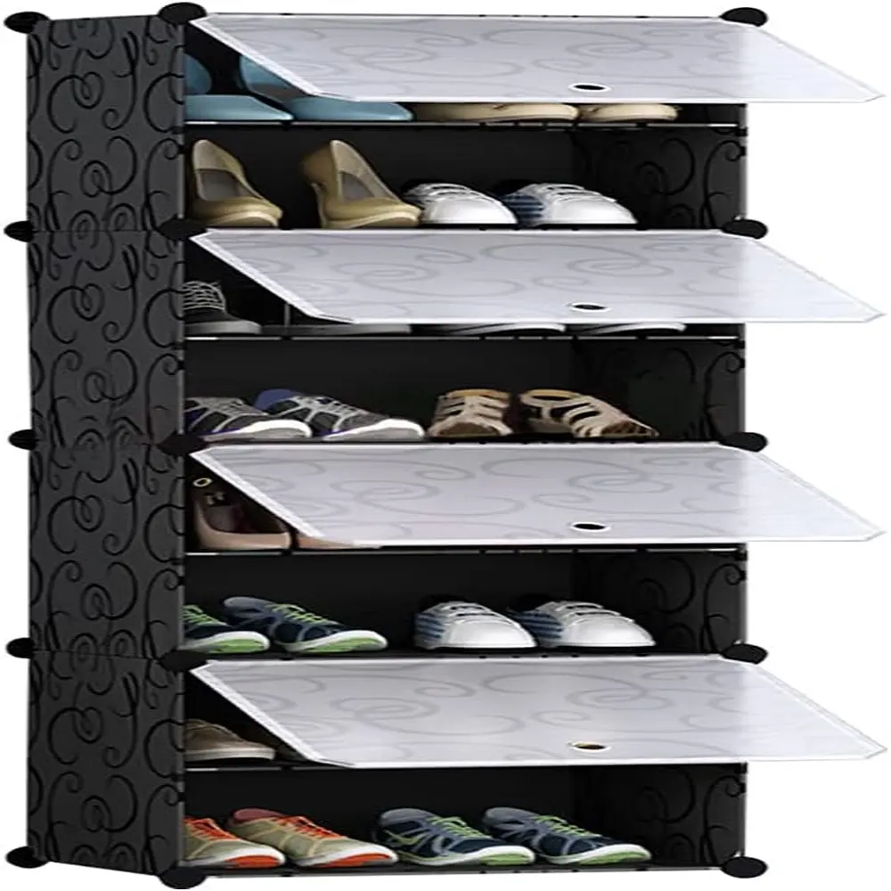 Étagère à chaussures 4 cubes en plastique à 8 niveaux avec portes, support extensible pour chaussures économiseur d'espace Organisateur de rangement de chaussures modulaire portable