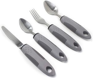 Easy Grip Adaptive Utensils Weighted <strong>Flatware</strong> for Elderly &amp; Handicap. Cutlery Set with Non-Slip Ribbed <strong>Handles</strong> - Product Image 2