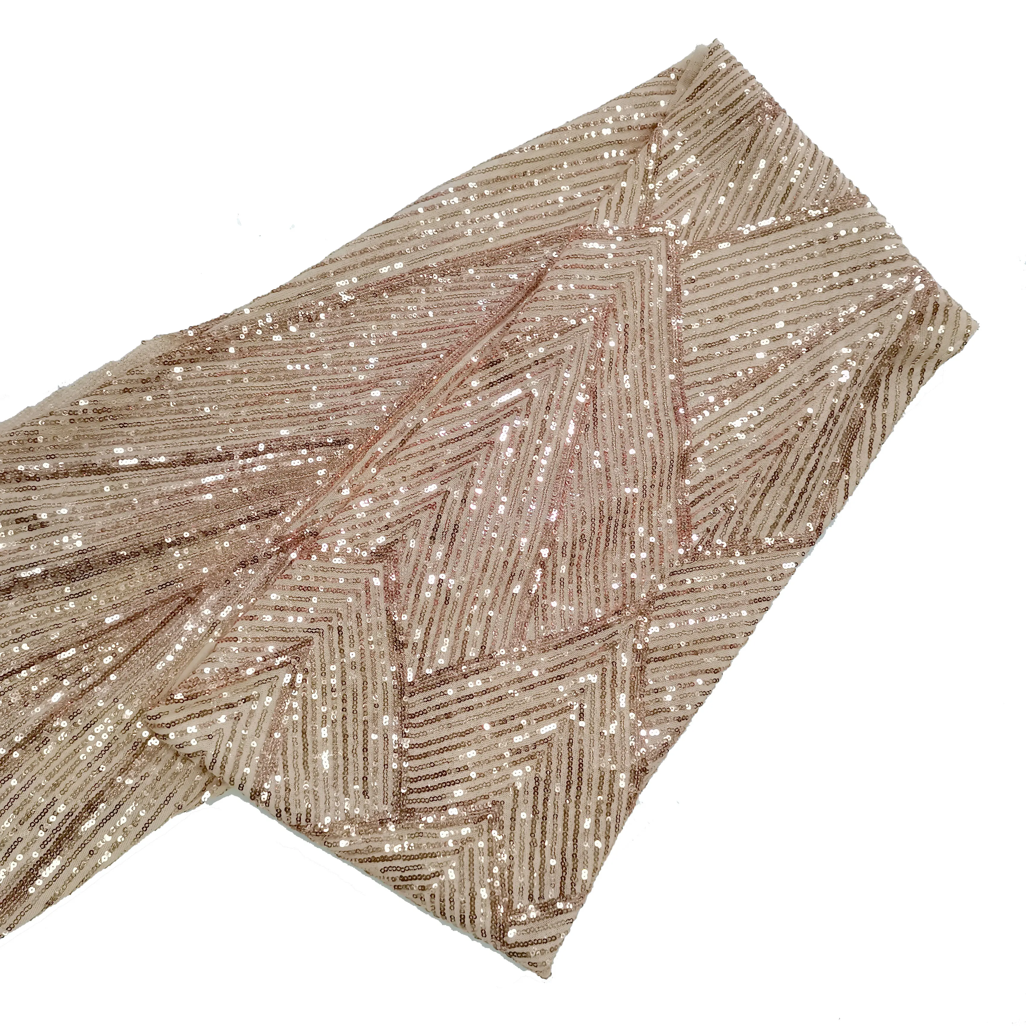Oro geometrico onda elasticizzato paillettes da ballo Couture Shimmer maglia tessuto di paillettes per abito da cucire festa di nozze tovaglia decorazioni